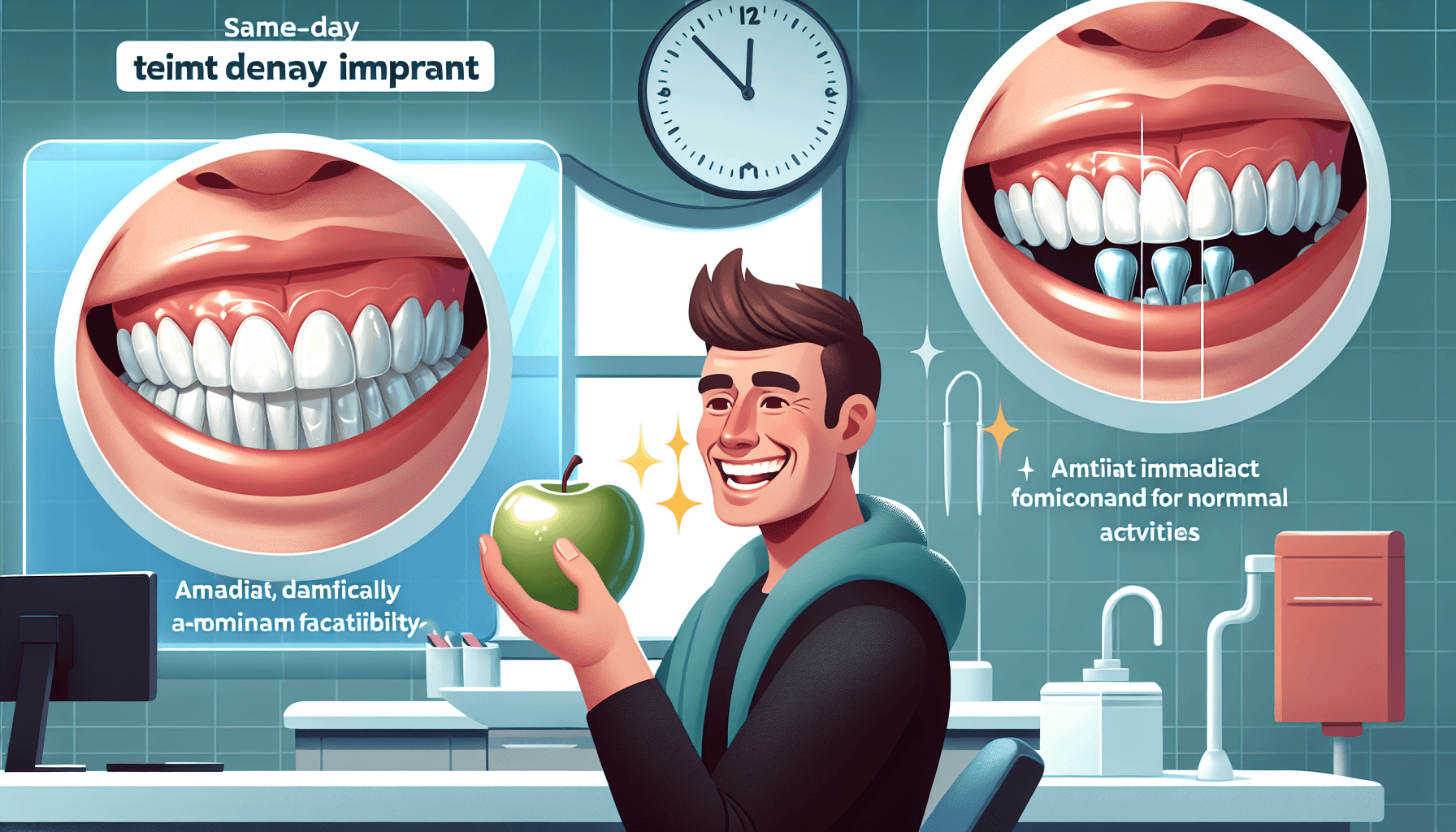 Illustration of advantages of same day dental implants