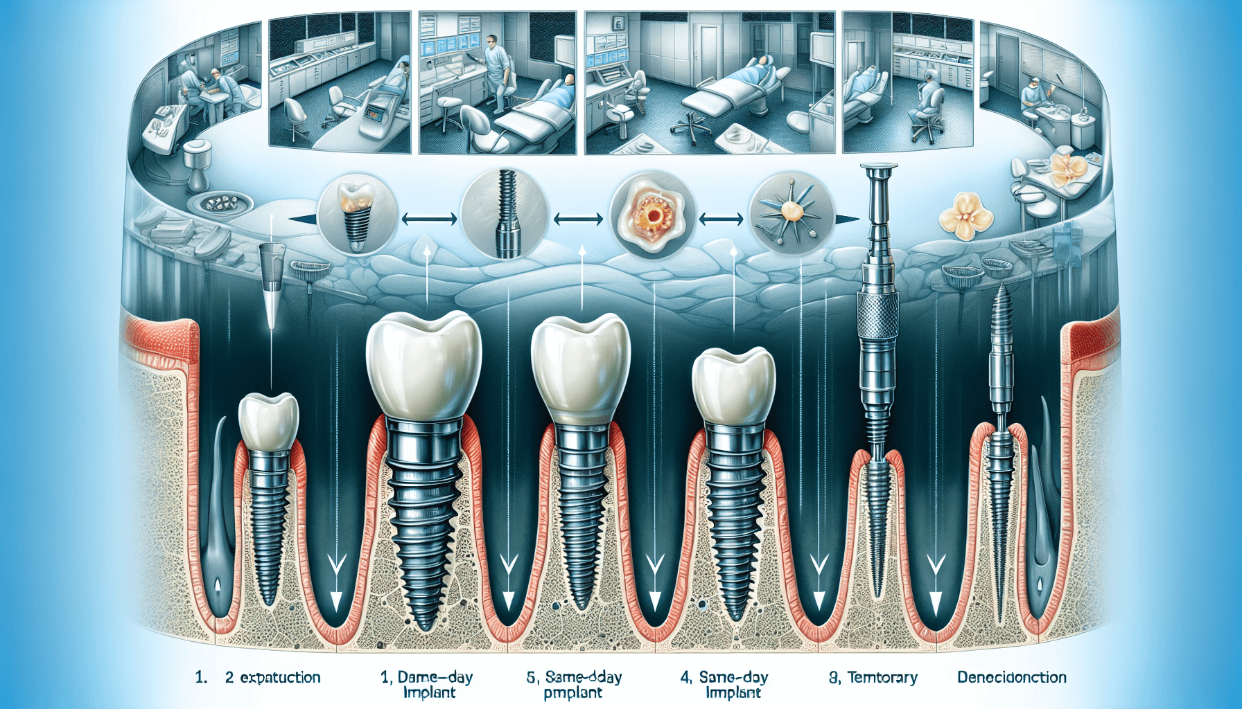 Illustration of same-day implant timeline