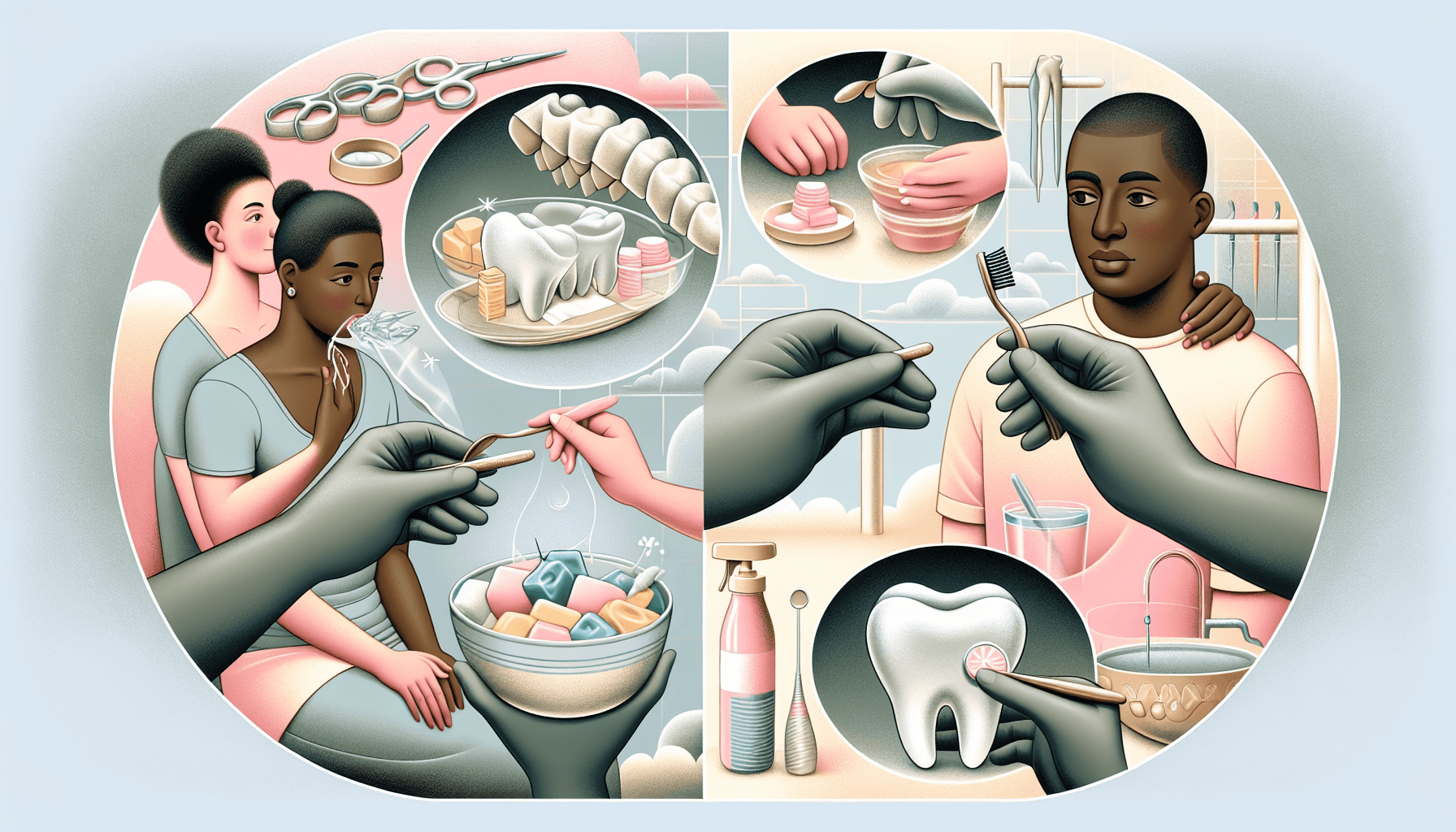 Illustration of post-procedure care and maintenance for same day dental implants