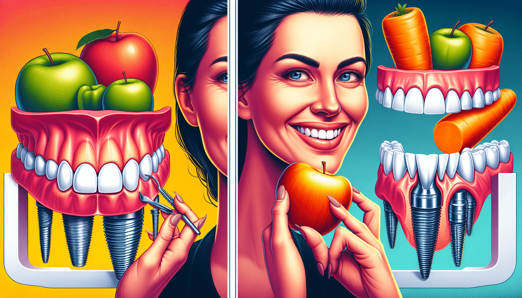 Comparison illustration of snap on dentures vs all on 4 implants