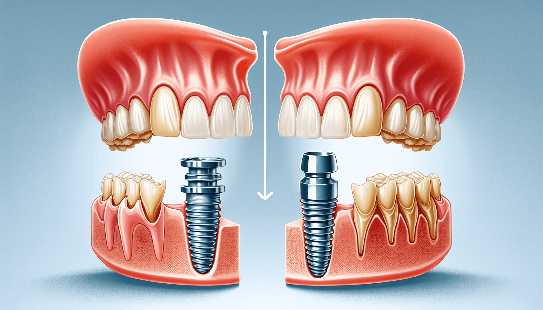 Illustration of snap on dentures and dental implants