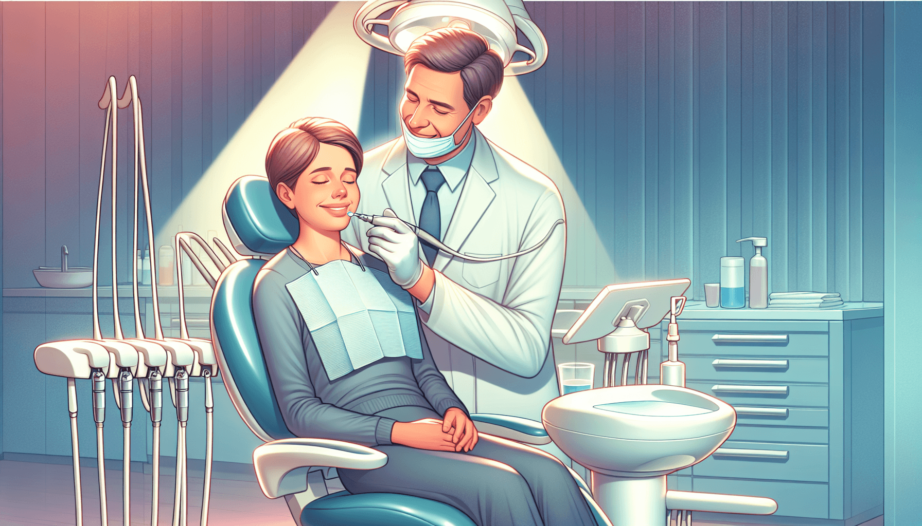 Illustration of a dentist providing sedation dentistry for a special needs patient