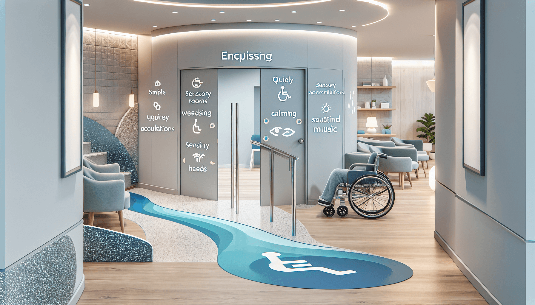 Illustration of a wheelchair-accessible dental office with sensory accommodations